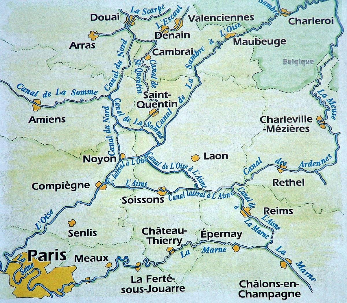 Canal des Ardennes. Plan du réseau des canaux 