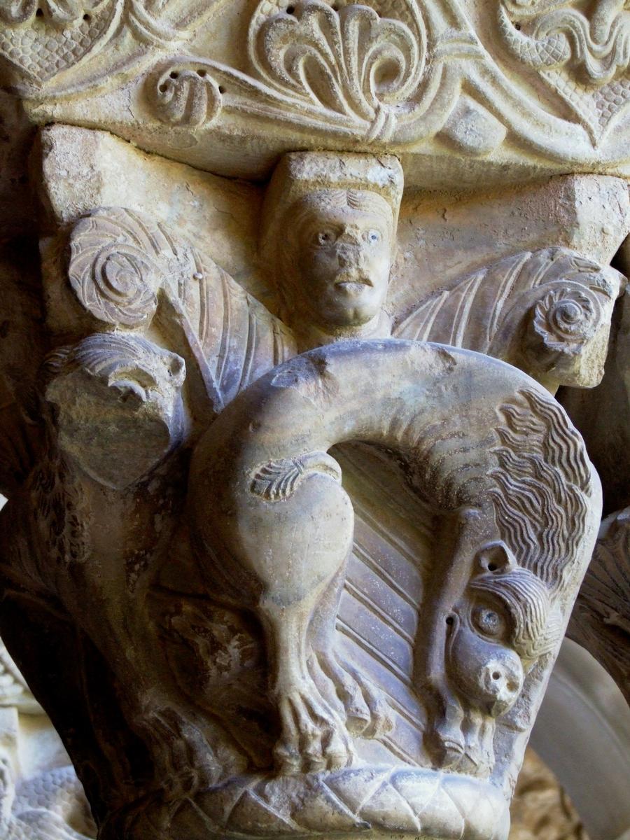 Elne - Cathédrale Sainte-Eulalie - Cloître - Galerie Sud - Chapiteau représentant une lionne arquée 