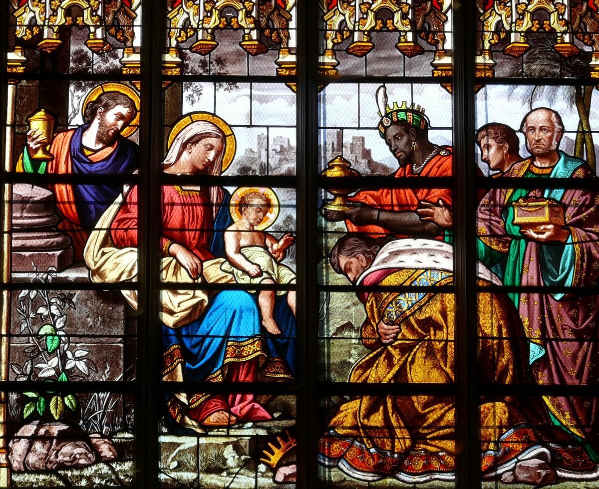 Egreville - Eglise Saint-Martin - Vitrail: Adoration des Rois Mages 