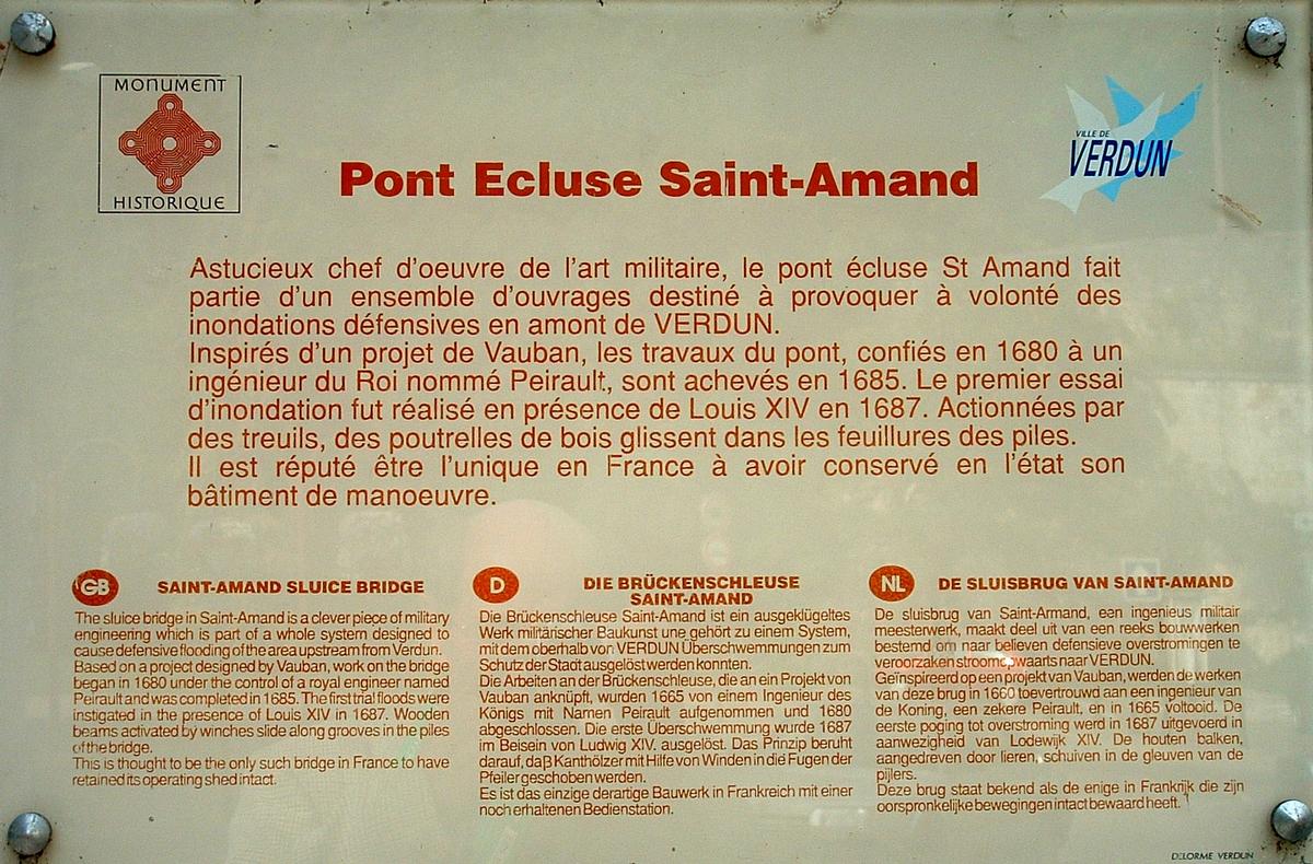Verdun - Pont-Ecluse de Saint-Amand sur le canal des Augustins - Panneau d'information 