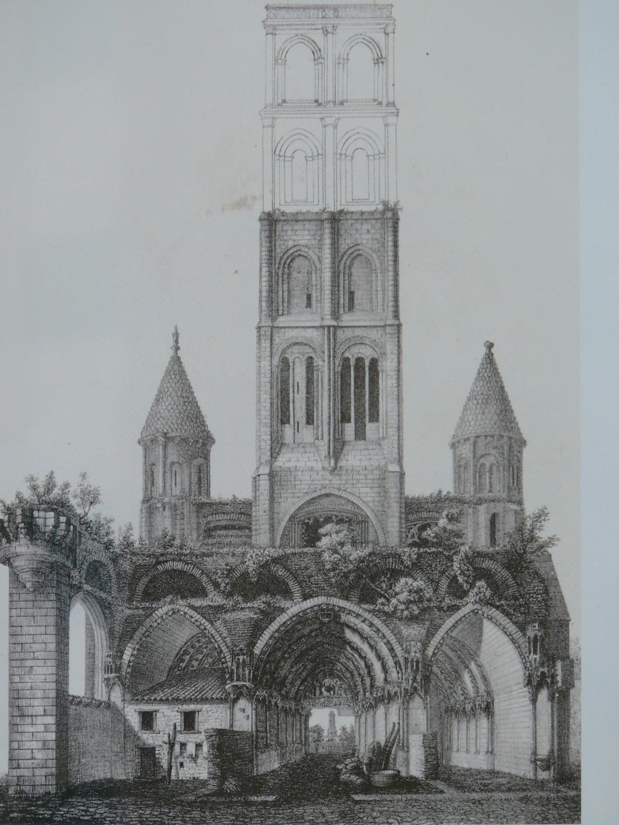Charroux - Abbaye Saint-Sauveur - Image de l'abbatiale au 19ème siècle 