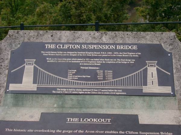 Clifton Suspension Bridge.Commemorative Plaque 