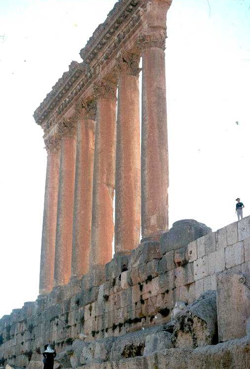 The six columns of the temple of Jupiter at Baalbeck (Lebanon) 