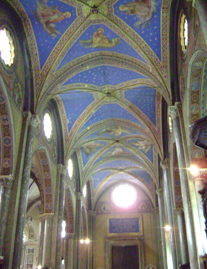 Fiche média no. 112872 L'intérieur et les plafonds de l'église Santa Maria sopra Minerva (Sainte Marie de la Minerve), seule église gothique de Rome conservée, construite sur un temple romain dédié à MLinerve