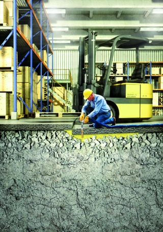 Prinzip der Betonboden-Hebetechnik (Floorlift®-Methode): Betonboden­anhebung 