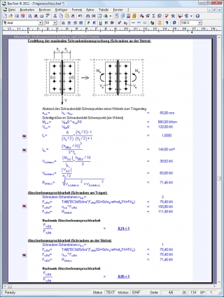 Ermittlung der maximalen Schraubenbeanspruchung und der Abscherbeanspruchbarkeit nach EC3 (Screenshot: Veit Christoph) 