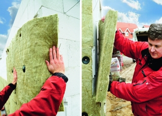 „Kernrock“, die Fassadendämmplatte für zweischaliges Mauerwerk, bietet Formstabilität und Flexibilität (Foto: DEUTSCHE ROCKWOOL) 