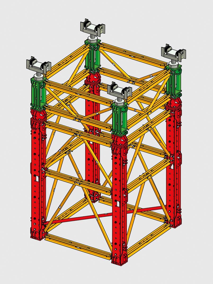 Mediendatei Nr. 209434 Der VARIOKIT Schwerlastturm von PERI dient als Traggerüst im Großbrücken- und Ingenieurbau. Das neue, modulare System ist komplett mietbar und kann aufgrund vielfältiger Aufbauvarianten optimal an die Anforderungen der Baustelle angepasst werden