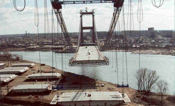 Hängebrücke ausgerüstet mit mageba Horizontalkraftlager (Wind Shoe) 