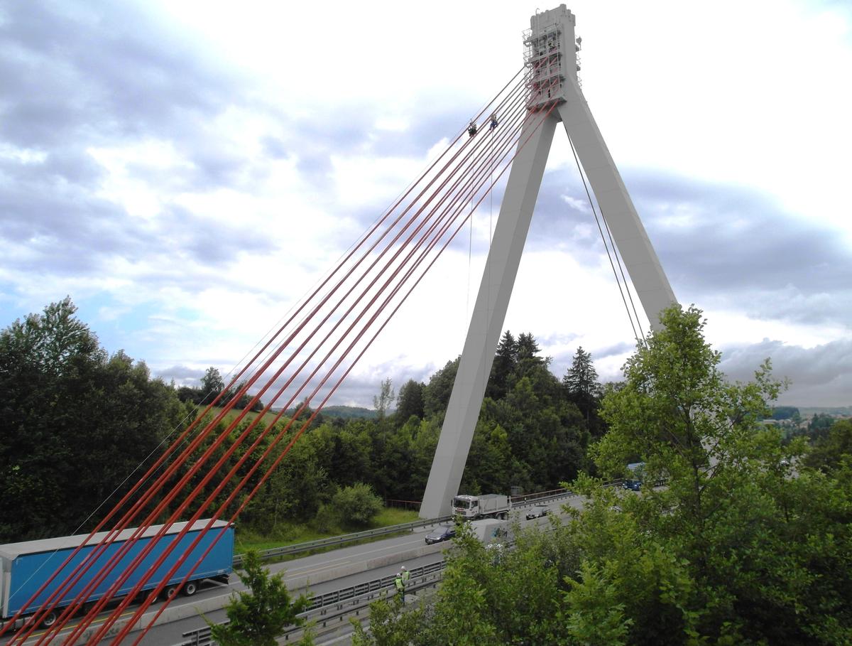 Die Seile der Schrägseilbrücke Obere Argen auf der A 96 in Bearbeitung durch die Alpin Technik und Ingenieurservice GmbH aus Leipzig 