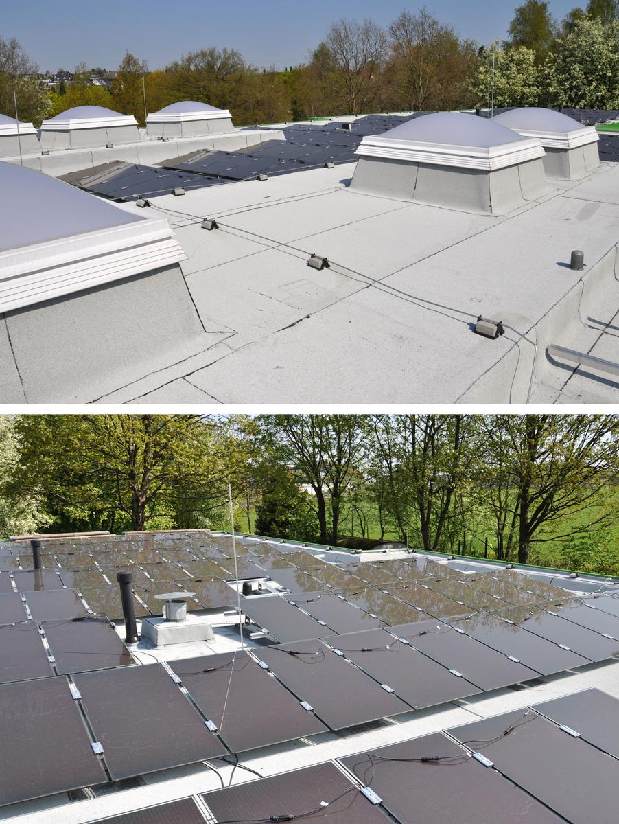 Mediendatei Nr. 214753 Die Stadt Remscheid zeigt am Beispiel der Hilda-Heinemann-Schule vorbildlich die Realisierung der Solaranlage auf dem frisch sanierten Bitumenbahn-Dach