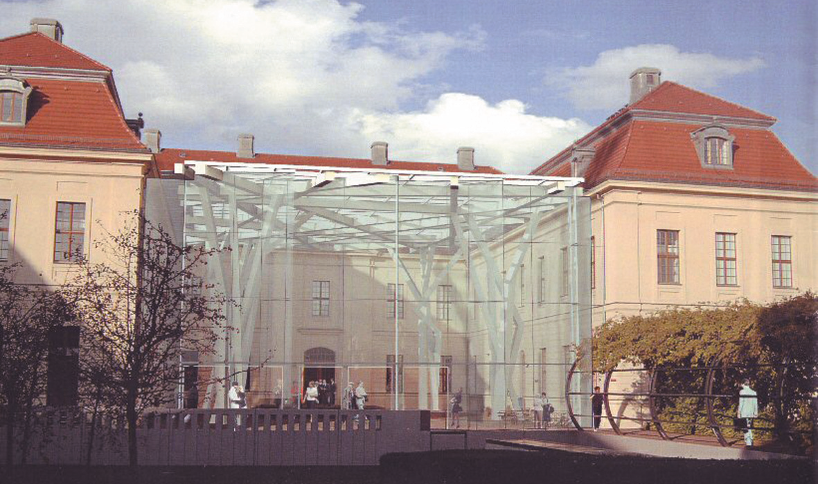 Der neue „Glashof“ des Jüdischen Museums Berlin nach seiner Fertigstellung im Sommer 2007 als Fotomontage 