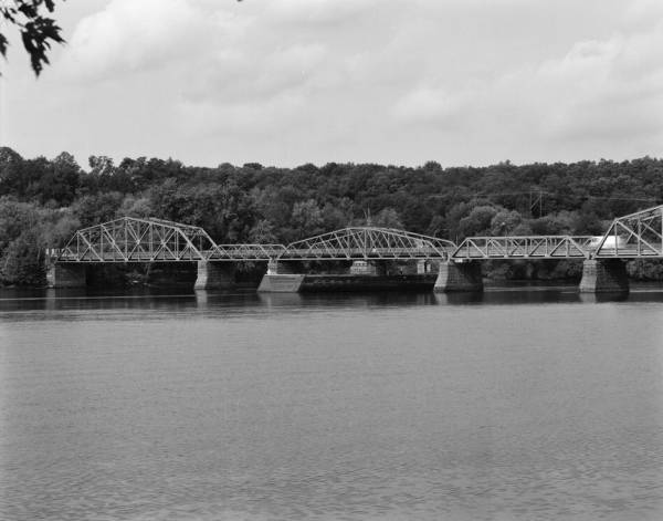 Rocks Village Bridge General view of four north spans, including swing span (third from left), looking northeast (HAER, MASS,5-HAV,9-2)