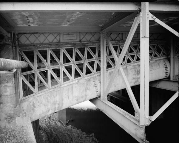 Dunlap's Creek Bridge Detail view showing cast iron arch and steel modifications (HAER, PA,26-BROVI,2-4)