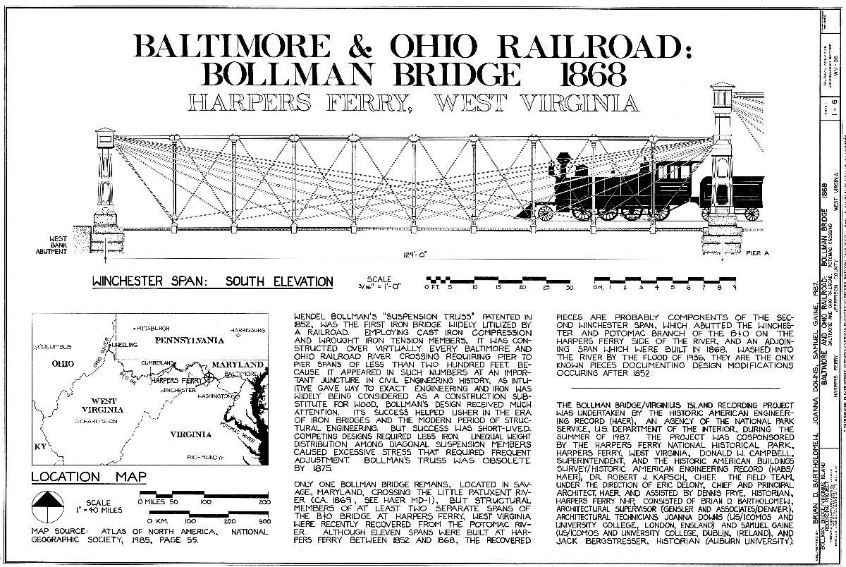 Media File No. 199345 HAER WVA,19-HARF,28- (sheet 1 of 6) - Baltimore & Ohio Railroad, Bollman Bridge, Spanning Potomac River at Harpers Ferry, Harpers Ferry, Jefferson County, WV