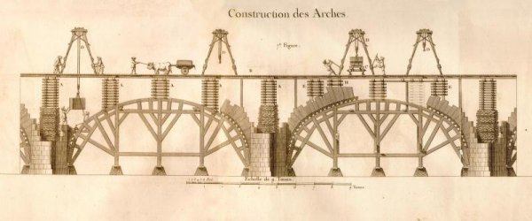 Holzgerüst zum Bau der Règemortes-Brücke in Moulins 
