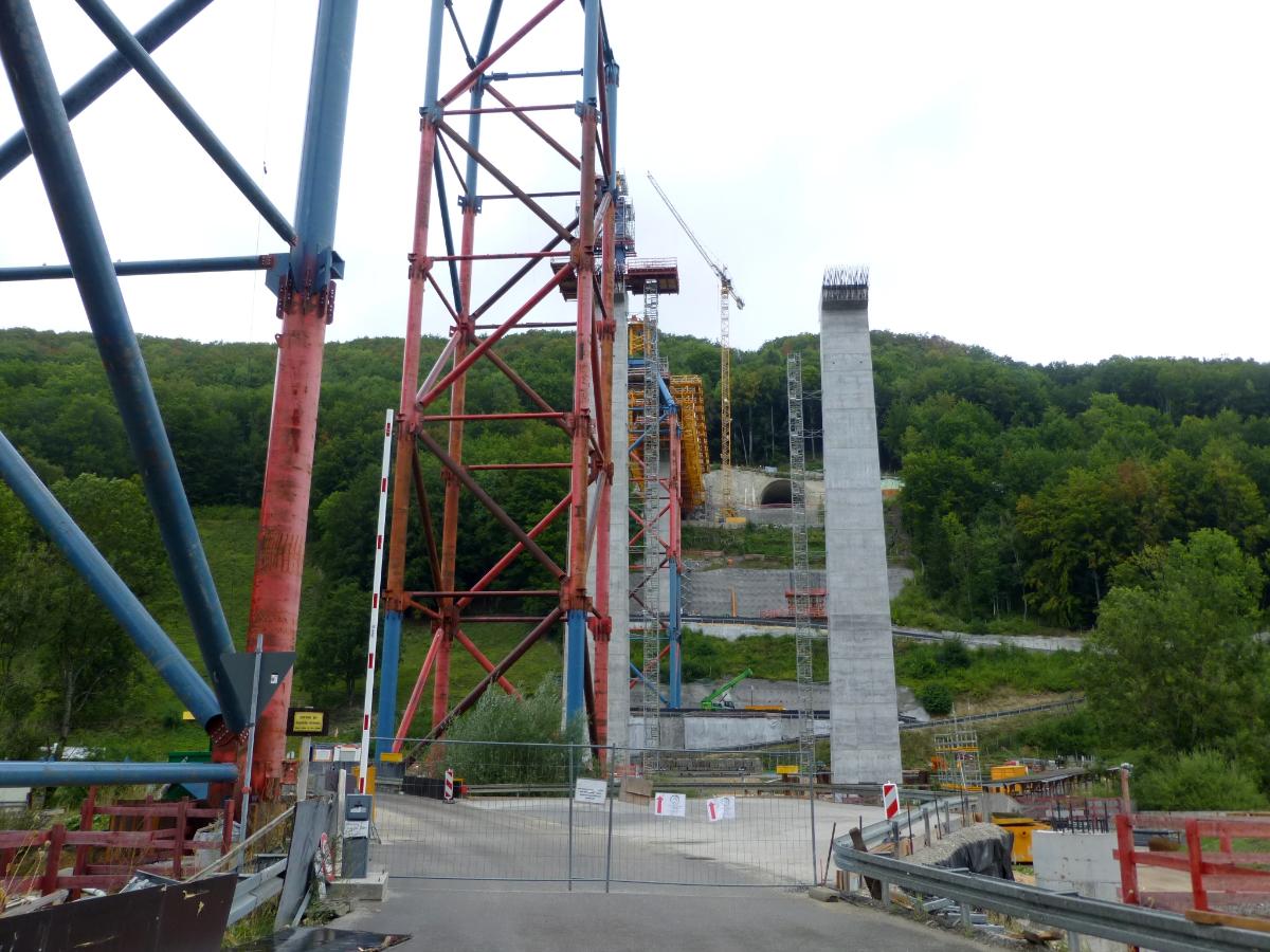 Filstalbrücke Viaduc construction near Wiesensteig, Baden-Württemberg in August 2018. Not far from E52, interrupted in Mühlhausen.