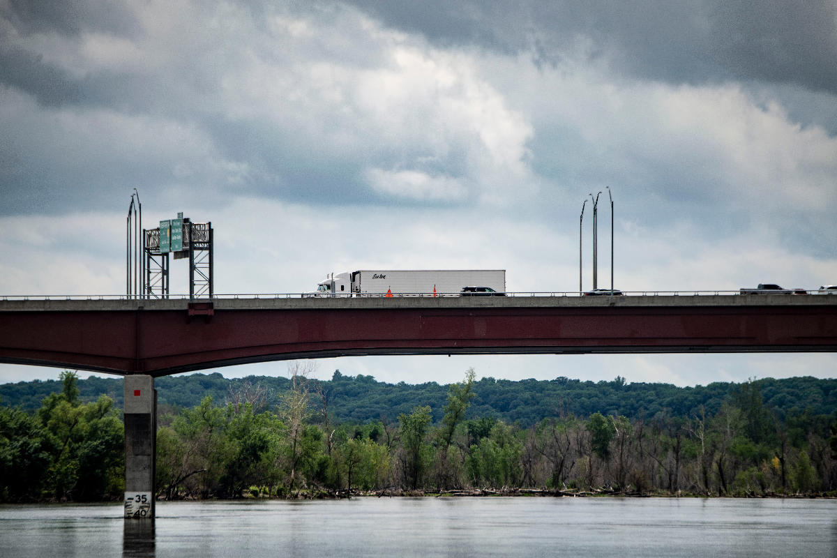 I-80 Missouri River Bridge Flood waters on the Missouri River have brought debris to the shores of Council Bluffs, IA and Omaha, NE, between the Union Pacific Missouri River Bridge and the Missouri River Bridge.