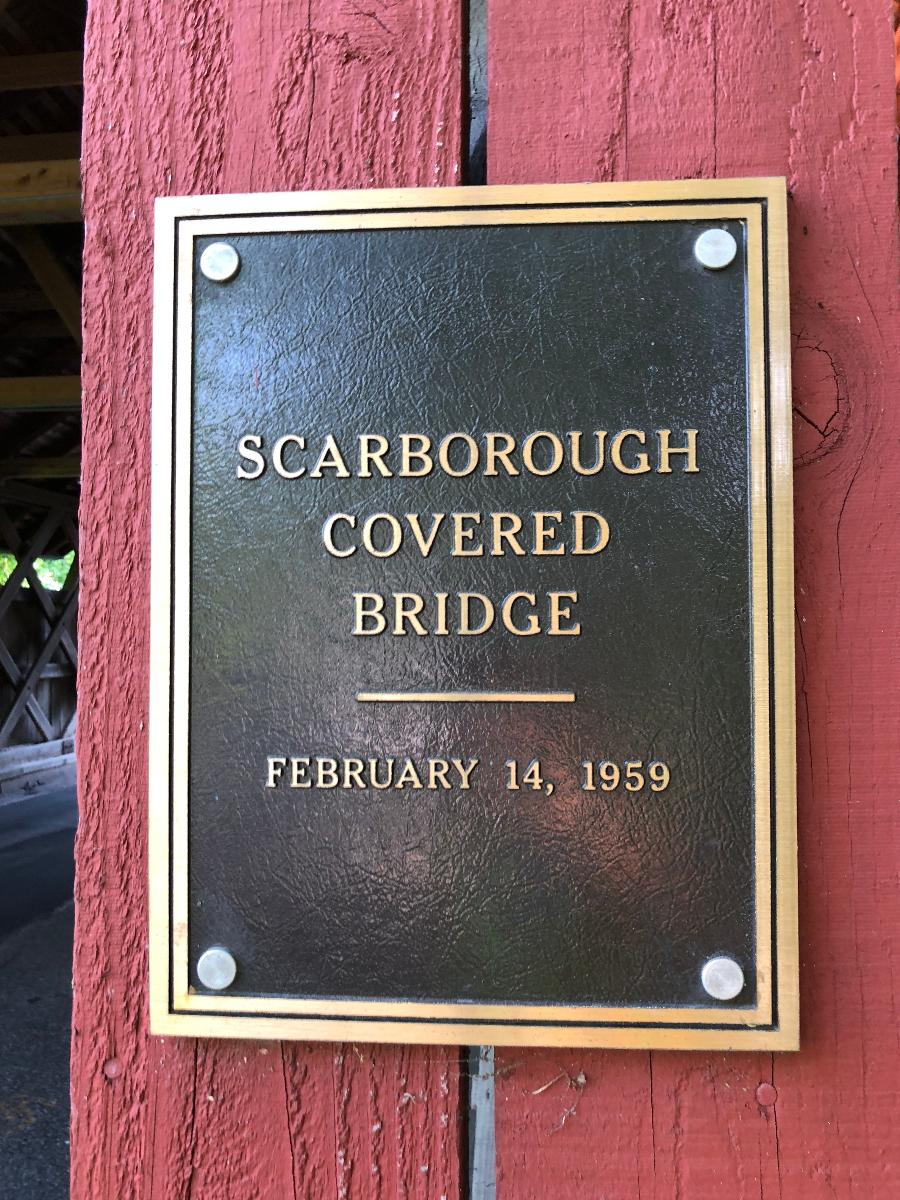Dedication plaque on the Scarborough Bridge It carries Covered Bridge Road over the North Branch Cooper River in Cherry Hill Township, Camden County, New Jersey