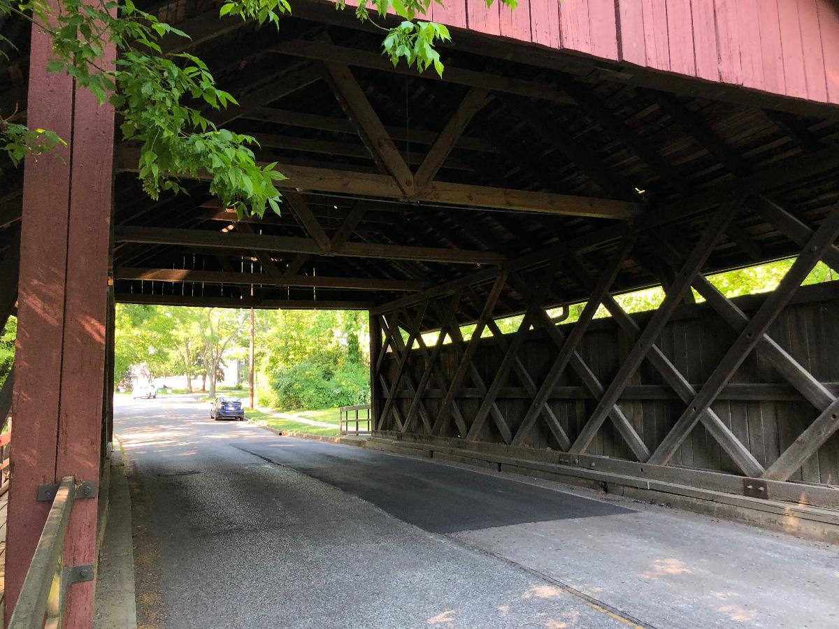 View northeast through the Scarborough Bridge It carries Covered Bridge Road over the North Branch Cooper River in Cherry Hill Township, Camden County, New Jersey