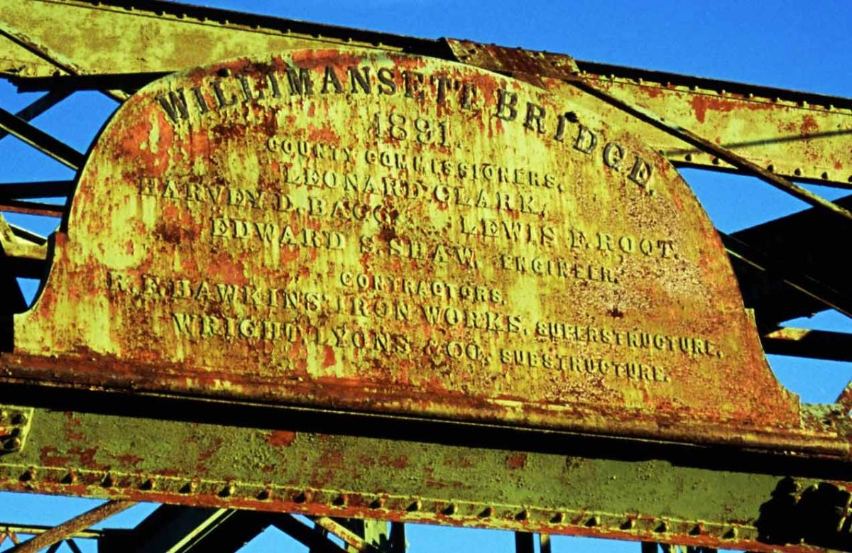 Maker's plaque on the Willimansett Bridge between Holyoke and Chicopee, Massachusetts 