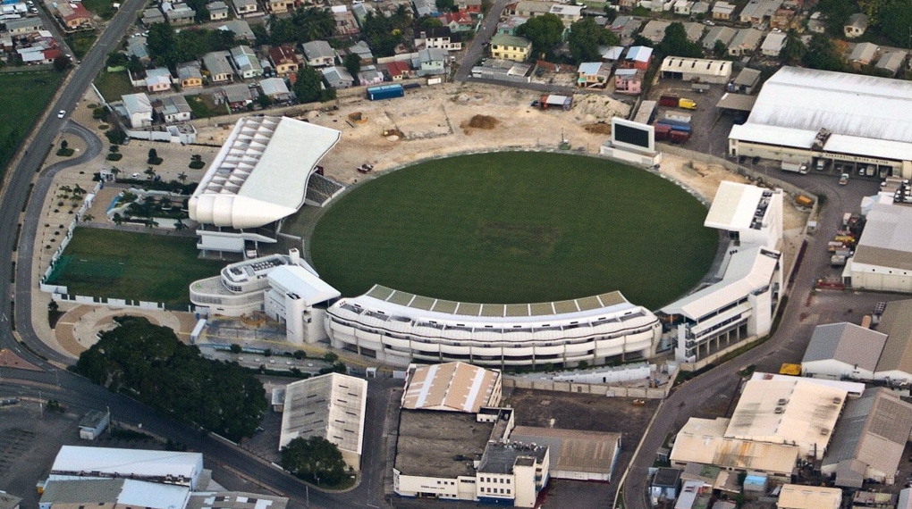 Aerial shot of Kensington Oval in Bridgetown Barbados West Indies while it was being renovated 