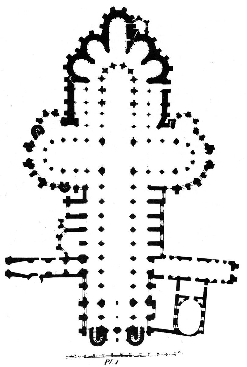Plan of former cathedral of Notre Dame (or Sainte Marie) in Cambrai 