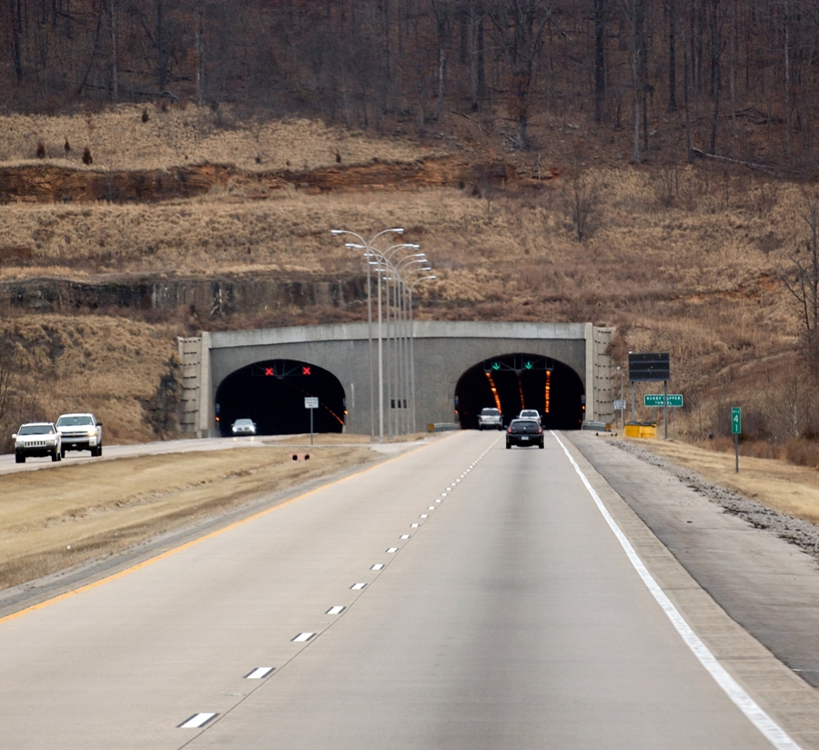 Approaching the south entrance of the Bobby Hopper Tunnel heading towards Fayetteville, Arkansas 