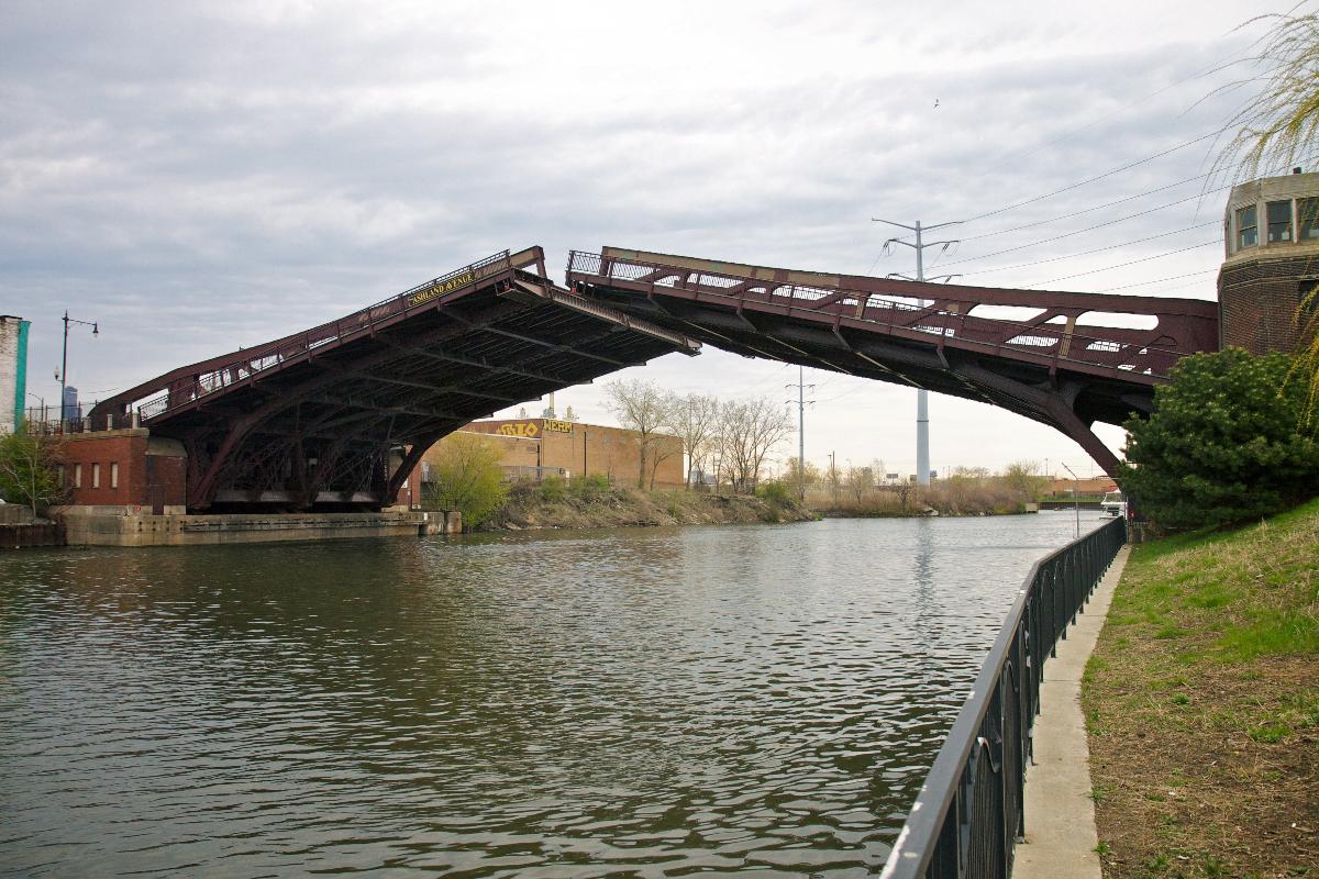 The Ashland Avenue Bridge in Chicago begins to raise. 