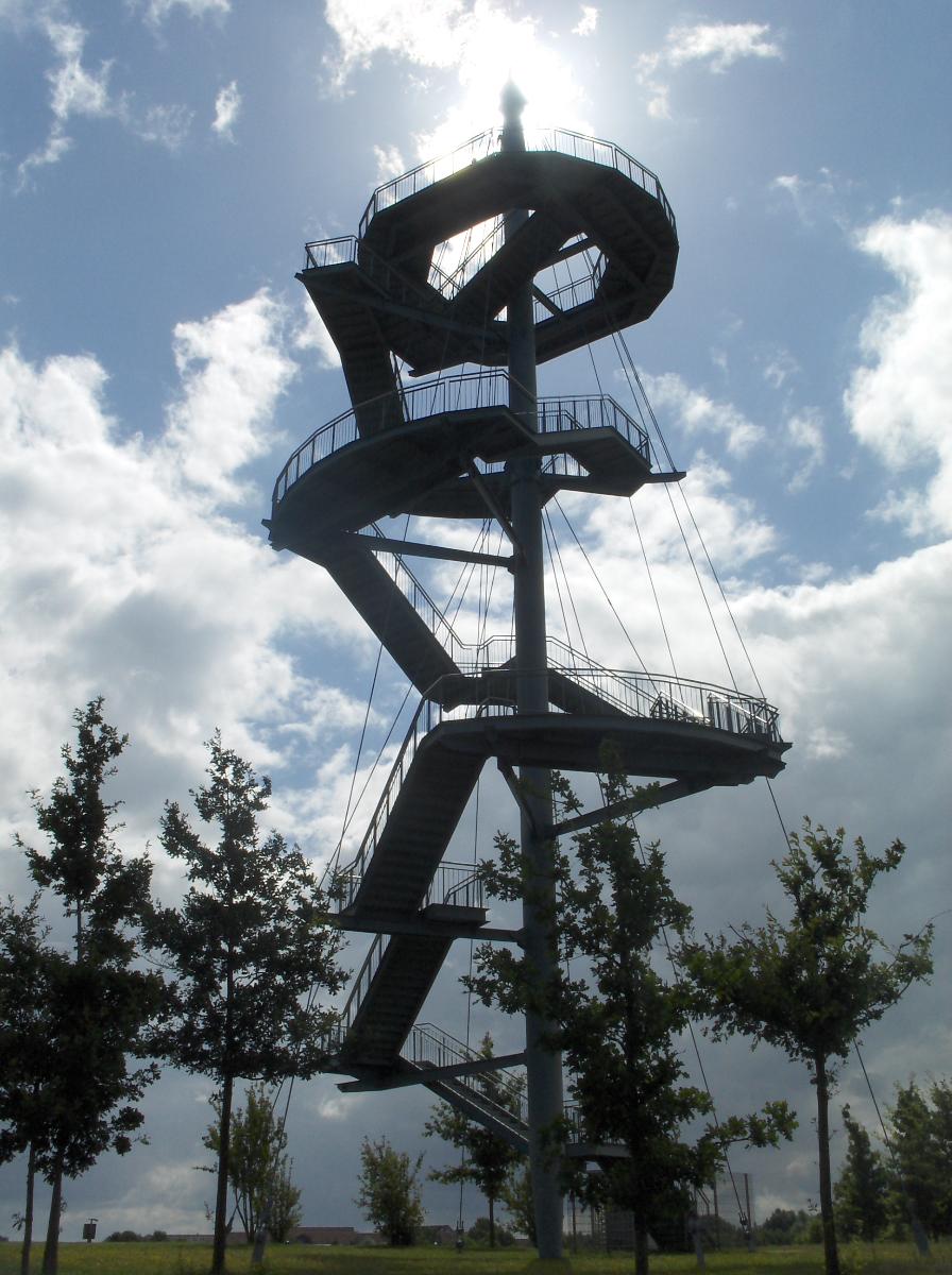 The Wismar observation tower (37 m/121 ft) in the Bürgerpark. It was built for the state horticulture show of Mecklenburg-Vorpommern in 2002 