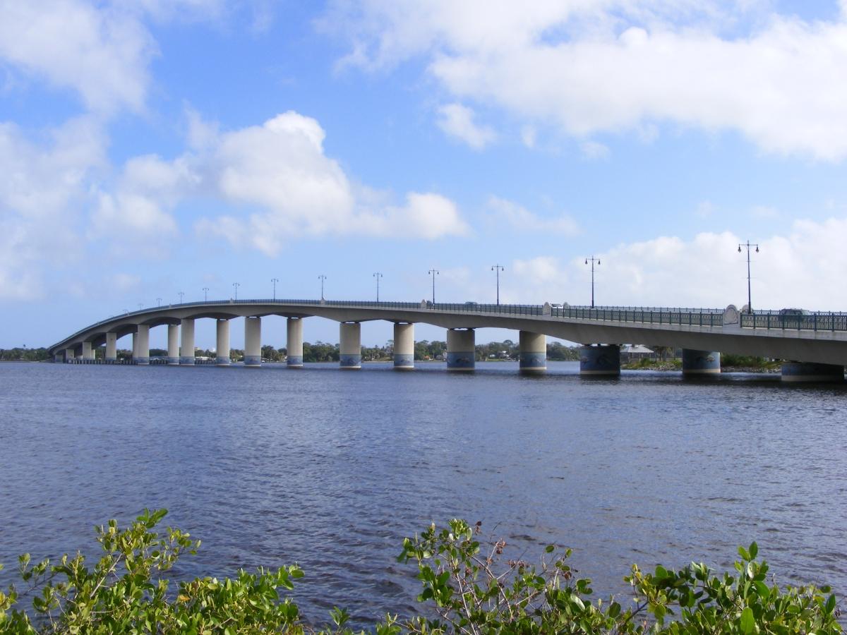 The New Broadway Bridge, viewed from the North side of the West Bank, Daytona Beach, Volusia County, Florida 