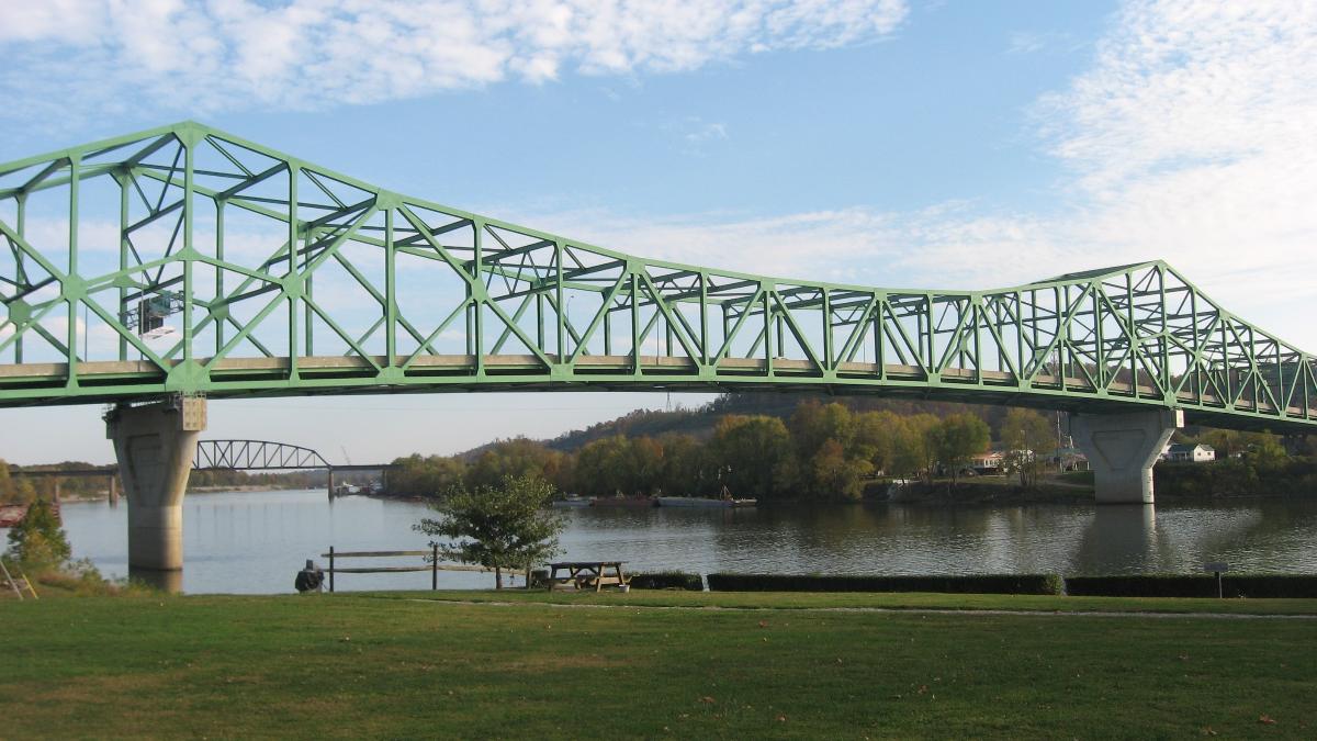 Bartow Jones Bridge Western (downstream) side of the Bartow Jones Bridge, which carries West Virginia Route 2 over the Kanawha River at its confluence with the Ohio River. Picture is taken from Tu-Endie-Wei State Park in Point Pleasant, West Virginia, United States, immediately to the northwest of the bridge.