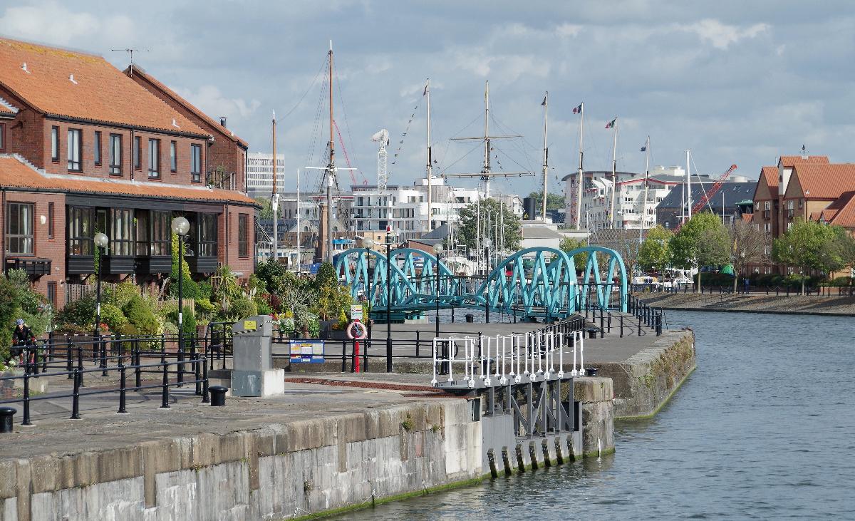 The west end of Bristol Docks, near the Pump House. 