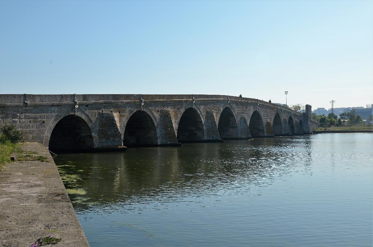 Büyükçekmece Bridge in Büyükçekmece district, Istanbul, Turkey built in 1568 by Mimar Sinan 