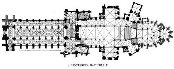 Canterbury Cathedral Aufgrund ihres Alters ist dies Abbildung mit Vorsicht zu benutzen. Sie muss nicht dem neuesten Wissensstand oder dem aktuellen Zustand des abgebildeten Gebäudes entsprechen