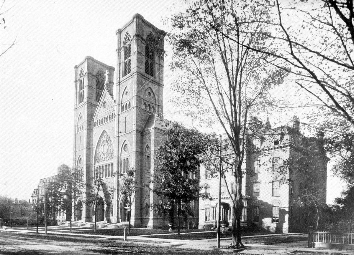 The former Cathedral of St. Joseph on Farmington Avenue in Hartford, Connecticut Built 1877-1892 to a design by architect Patrick C. Keely. Destroyed by a fire in 1956, other buildings demolished.