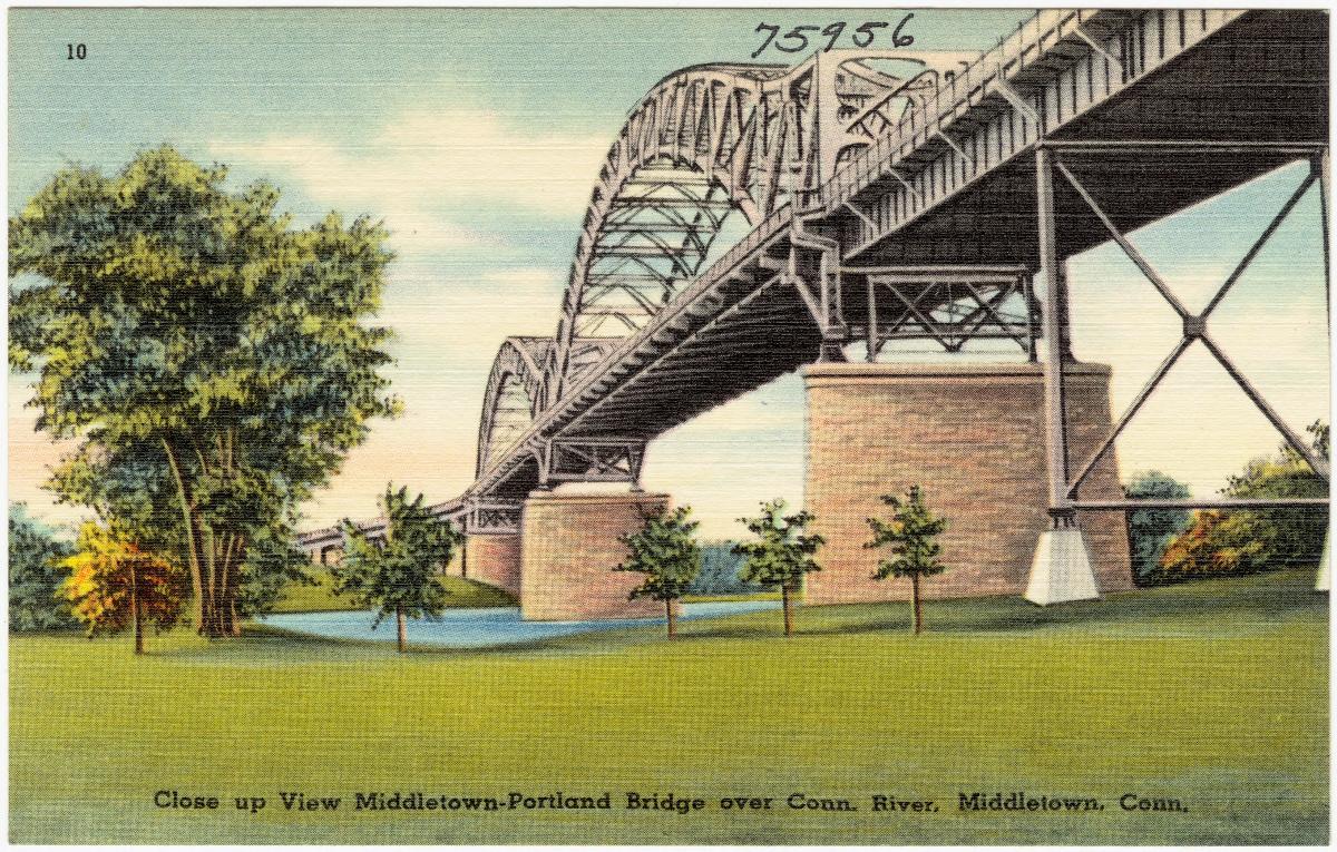 Close up view Middletown-Portland Bridge over Conn. River, Middletown, Connecticut 