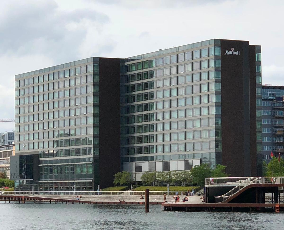 The Copenhagen Marriott hotel viewed from the west, across the harbor 