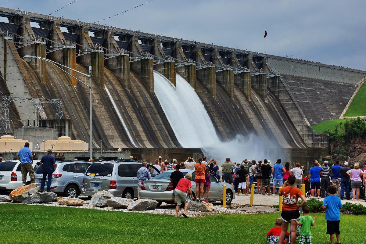 Hartwell Dam The U.S. Army Corps of Engineers Savannah District tested the spillway gates at the Hartwell Dam, July 10, 2013. The test was part of the Savannah District's Dam Safety Program to ensure the gates can be activated properly in the event of an emergency. Photo by Doug Young, Lake Hartwell Association.