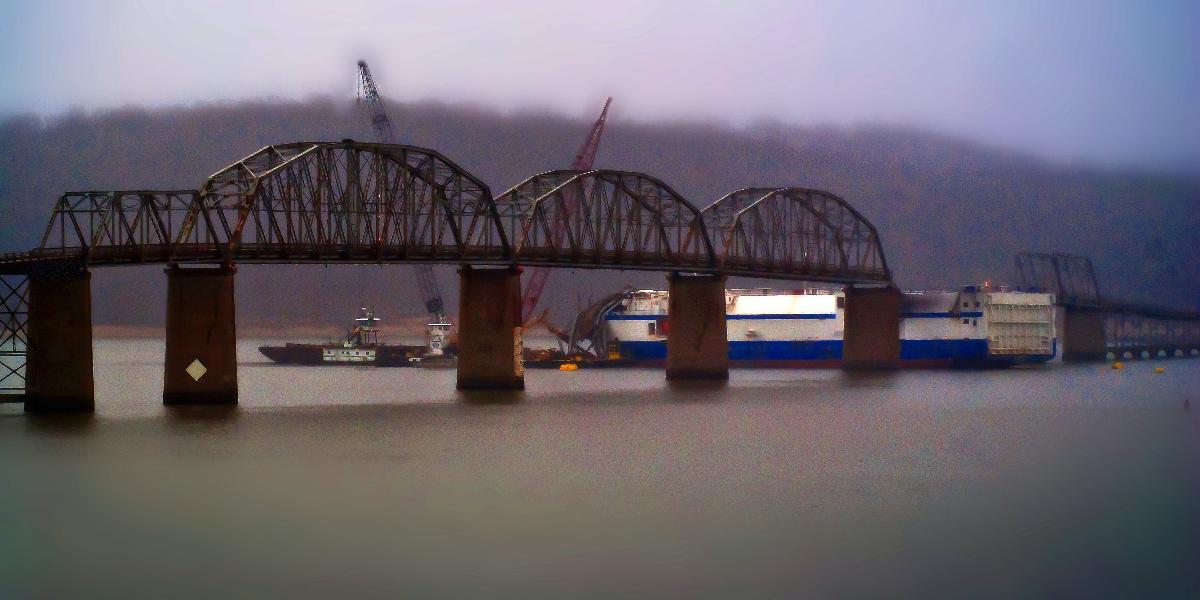 M/V Delta Mariner at the site of the Eggner Ferry Bridge incident 