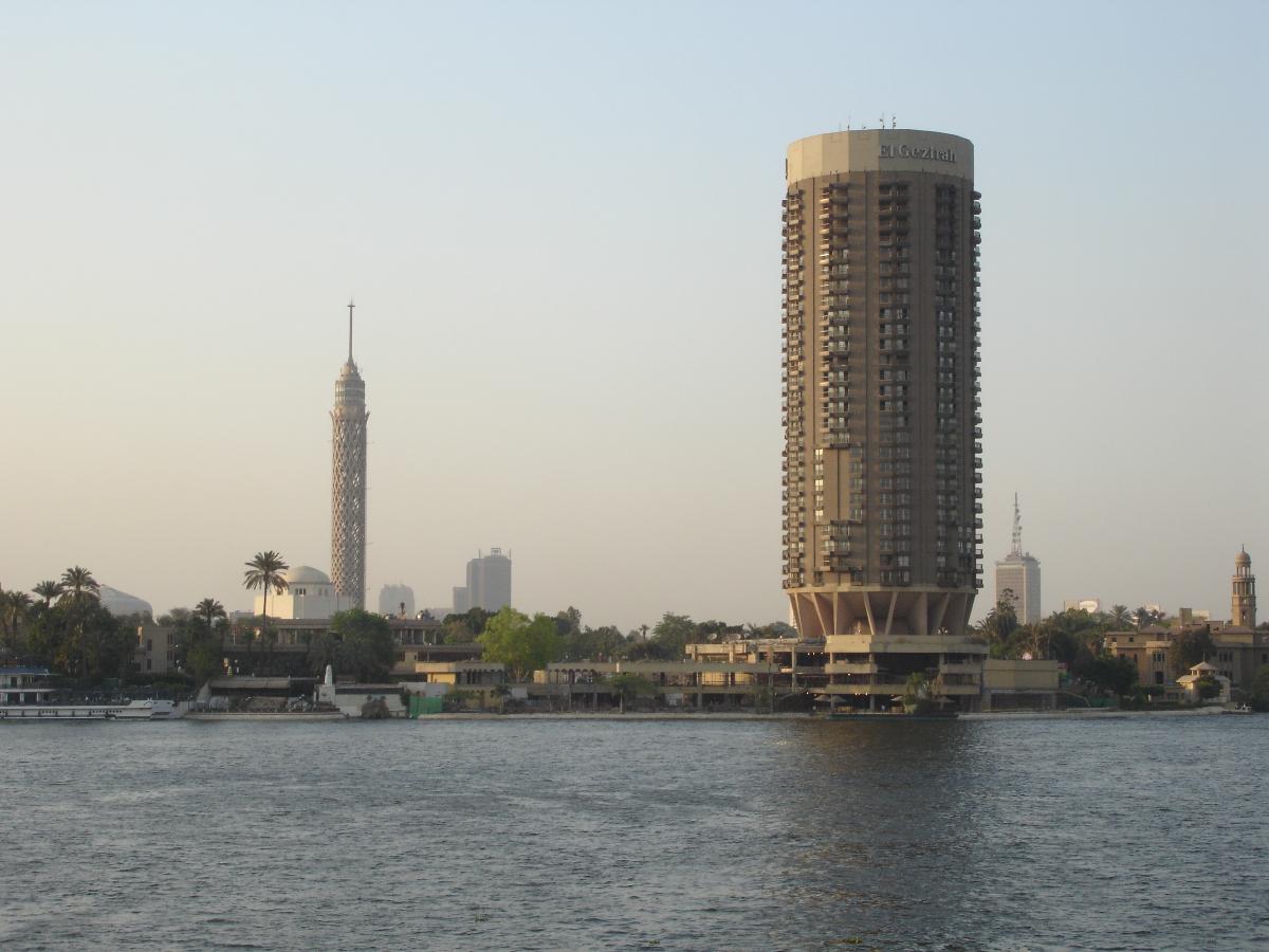 Skyline of Cairo from the River Nile, featuring the Sofitel El Gezirah Hotel 