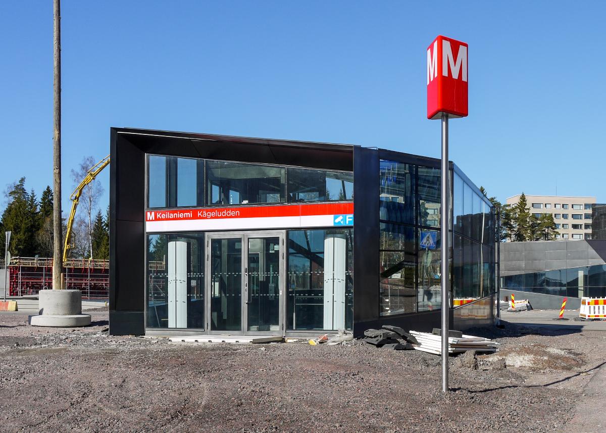 Entrance F of the Keilaniemi metro station under construction in Keilaniemi, Espoo, Finland 