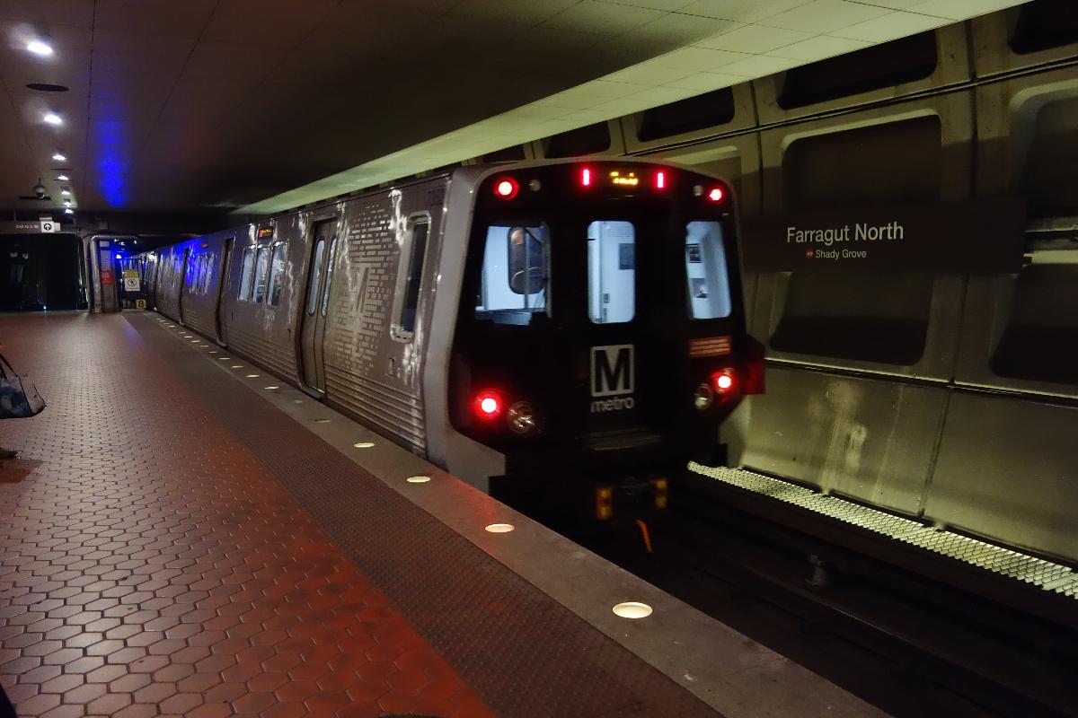 Farragut North Metro Station A Shady Grove-bound Red Line train leaving the Farragut North Metro station, underneath Farragut Square at Connecticut Avenue and K Street in Washington, D.C.