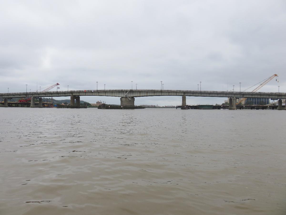 Frederick Douglass Memorial Bridge over the Anacostia River in Washington, D.C. in 2018 The beginning of construction for the new bridge is visible.