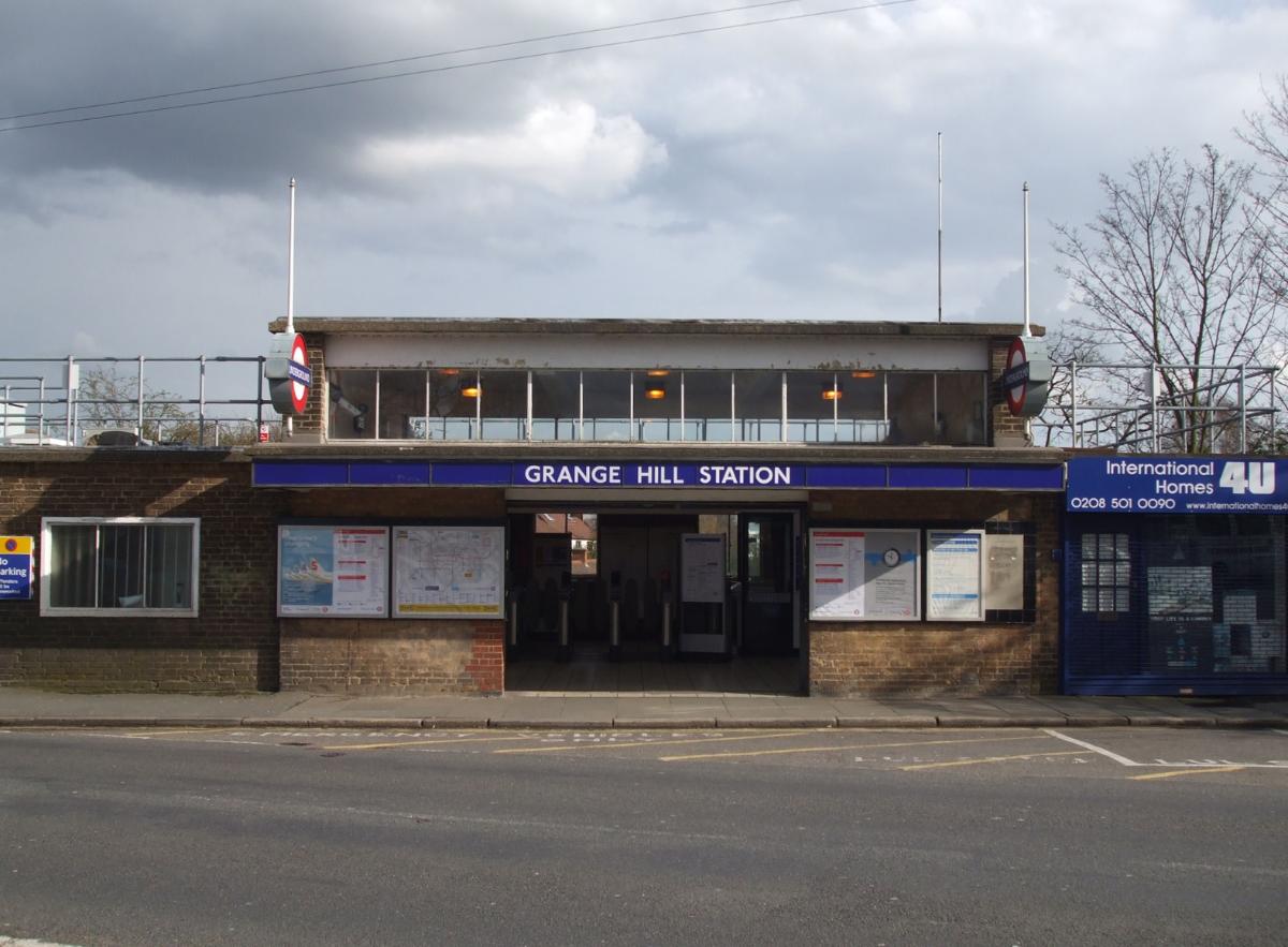 Grange Hill tube station entrance on the B173 Manor Road 