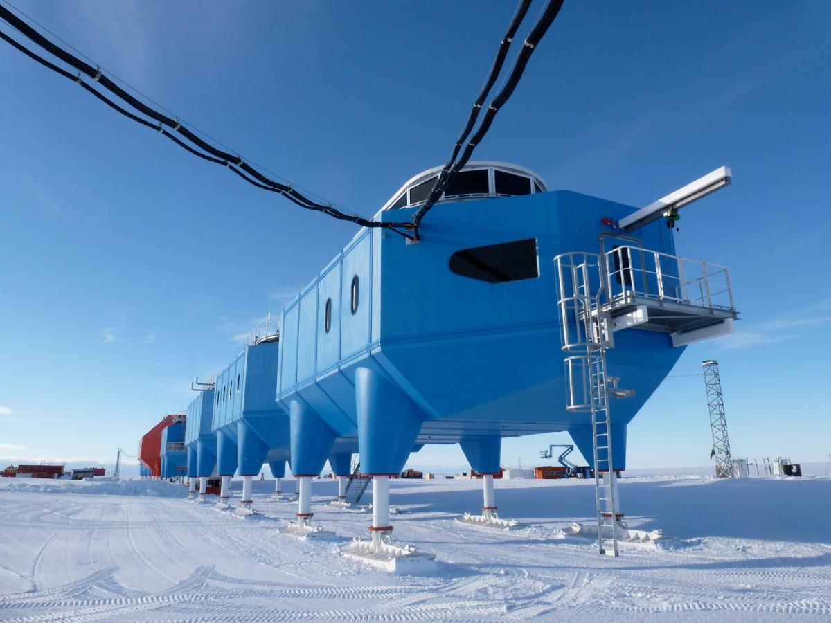 The Halley Research Station is a research facility in Antarctica The Halley VI station consists of a string of eight modules jacked up on hydraulic legs to keep it above the accumulation of snow.