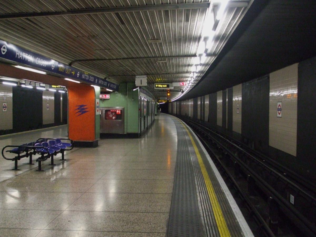 Hatton Cross tube station westbound platform looking east 