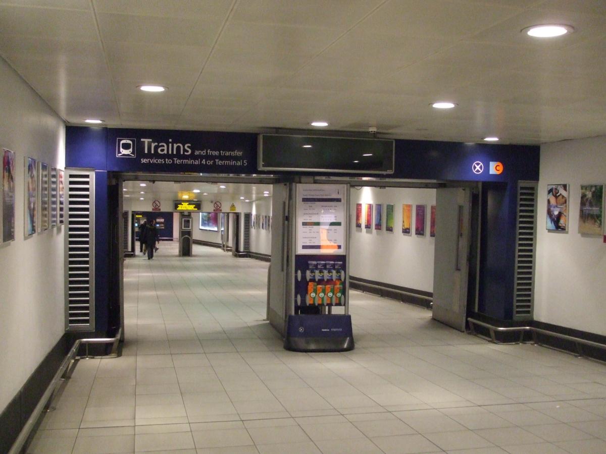 Heathrow Central railway station entrance from the Terminals 2 and 3 side. 