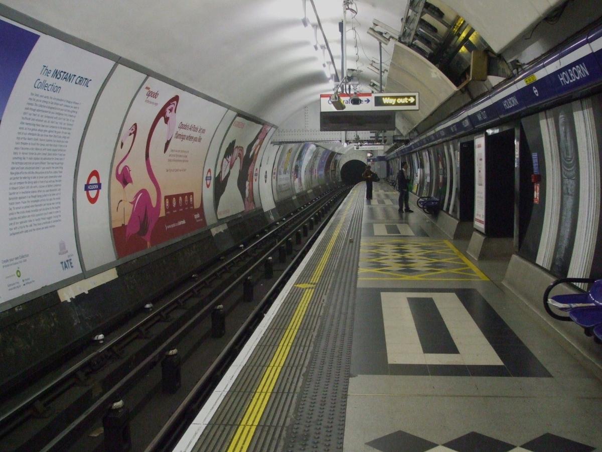 Holborn tube station westbound Piccadilly line platform looking east 