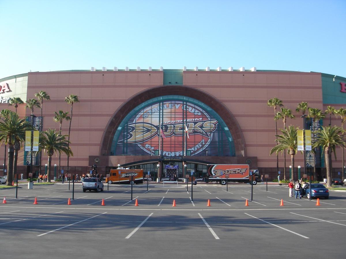 An exterior view of Honda Center, Anaheim, California 